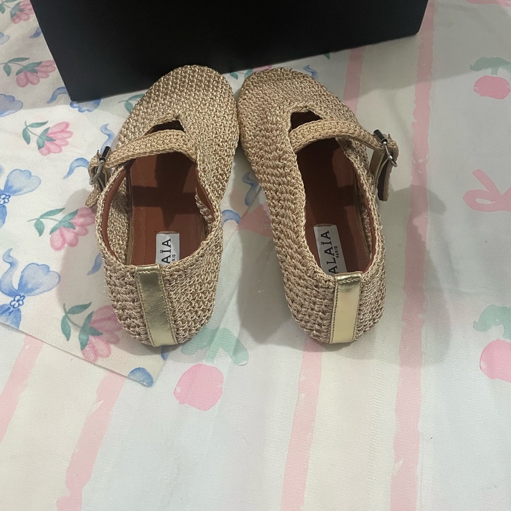 ALAIA Natural Woven Mary Jane Flats with Buckle - Picture 2 of 9